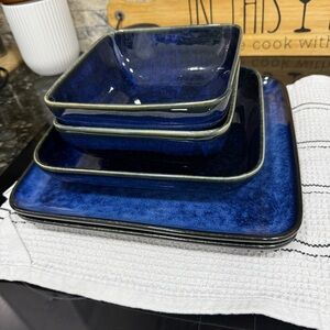 Blue Square Ceramic Dish Set and two nice plates